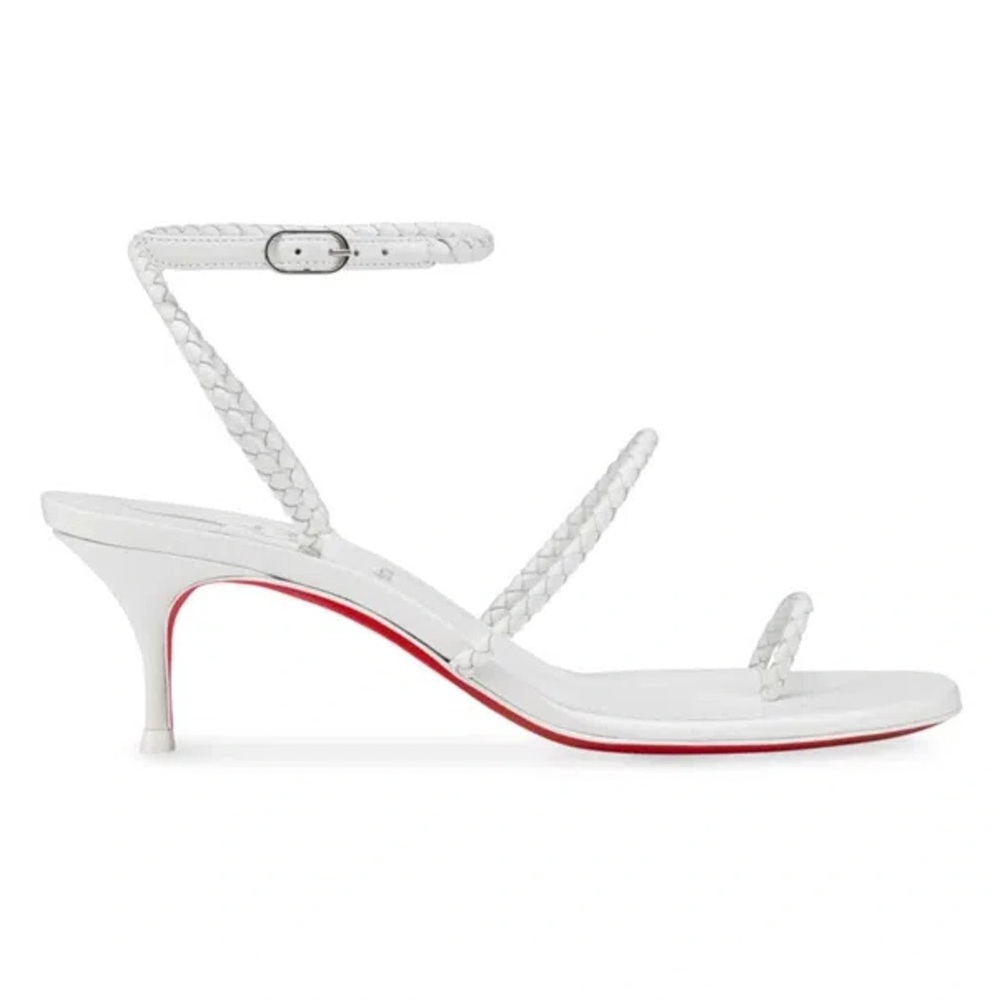 Christian Louboutin White Braided-Strap Leather Sandals - Picture 5 of 6